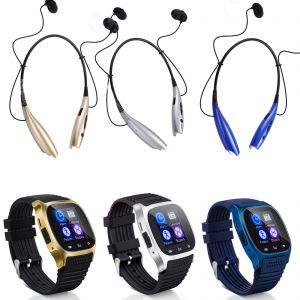 Cheap Chip אוזניות Bluetooth Smart Wrist Watch + Earphone For IOS Android iPhone Samsung HTC Huawei