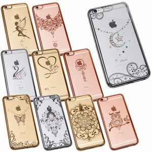 Cheap Chip מגנים Slim Crystal Chrome Edge Bling Diamante Rhinestone TPU Silicone Phone Case Cover