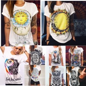 Cheap Chip לאישה Fashion Boho Women Casual Summer Short Sleeve Cartoon Cotton T-Shirt Blouse Tops