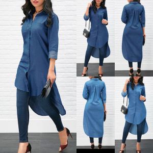 Cheap Chip לאישה Women's Blue Jeans Denim T-Shirt Long Sleeve Casual Loose Shirt Mini Dress