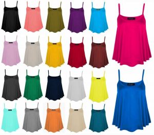 Cheap Chip לאישה New Womens Plain Swing Vest Sleeveless Top Strappy Cami Ladies Plus Size Flared