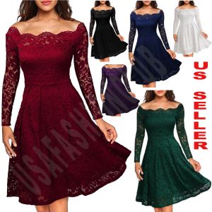 Cheap Chip לאישה Women&#039;s Vintage Lace Boat Neck Formal Wedding Cocktail Evening Party Swing Dress