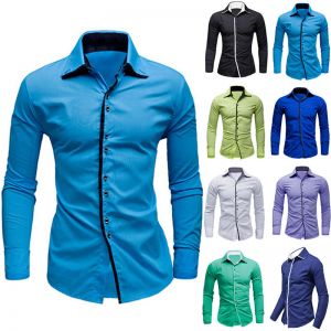 Cheap Chip לגבר Fashion Mens Luxury Casual Stylish Slim Fit Long Sleeve Casual Dress Shirts Tops