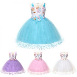 Cheap Chip תחפושות לתינוקות  Unicorn Flower Baby Girl Dress Toddler Princes Birthday Party Fancy Costume Gown
