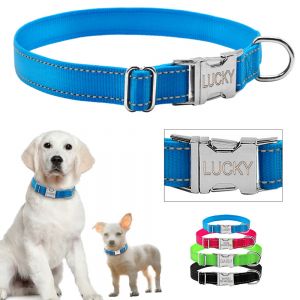 Cheap Chip לכלב Nylon Reflective Personalized Dog Collars Custom Pet Puppy Cat ID Collar Tag S-L