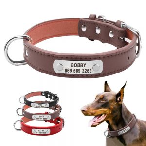 Cheap Chip לכלב Personalized Dog Collars Leather Pet ID Collar Name Engraved Free for Dogs S M L
