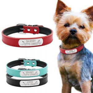 Cheap Chip לכלב PU Leather Personalized Dog Collars Free Engraving Custom Cat Pet Name ID Collar