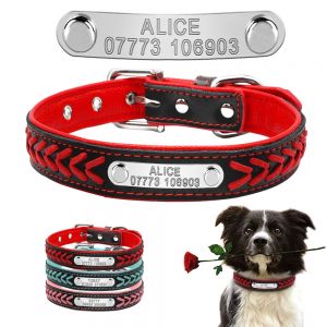 Cheap Chip לכלב Braided Custom Personalized Dog Collar Leather Padded Dog Pet ID Name Collars