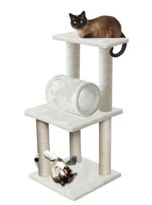 Cheap Chip לחתול 33” White Pet Cat Tree Play Tower Bed Furniture Scratch Post Tunnel Toy Mouse
