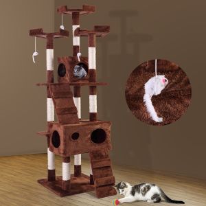 Cheap Chip לחתול 67" Pet Cat Tree Play House Tower Condo Bed Scratch Post Toy Balls Coffee