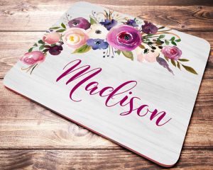 Cheap Chip אביזרי נוי וגאדג׳טים Floral Name Personalized Mouse Pad Pink Purple Coworker Gift Desk Accessories