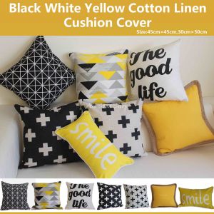 Cheap Chip אביזרי נוי וגאדג׳טים Art Black and White Yellow Home Decor Cotton CUSHION COVER PILLOW CASE 18"