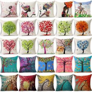 Cheap Chip אביזרי נוי וגאדג׳טים Flowers Life Tree Cotton Linen Sofa Waist Cushion Cover Pillow Case Home Decor