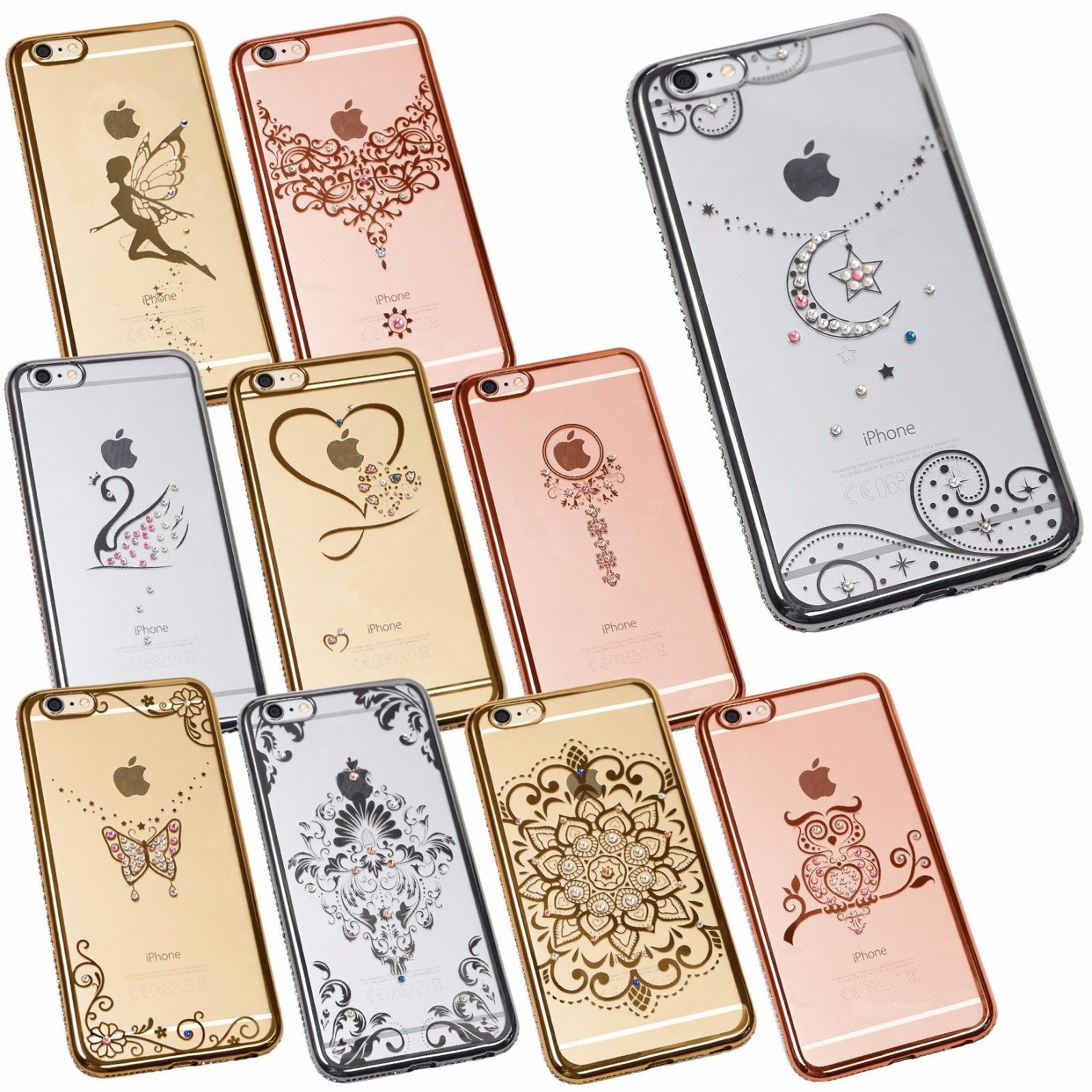 Cheap Chip מגנים Slim Crystal Chrome Edge Bling Diamante Rhinestone TPU Silicone Phone Case Cover
