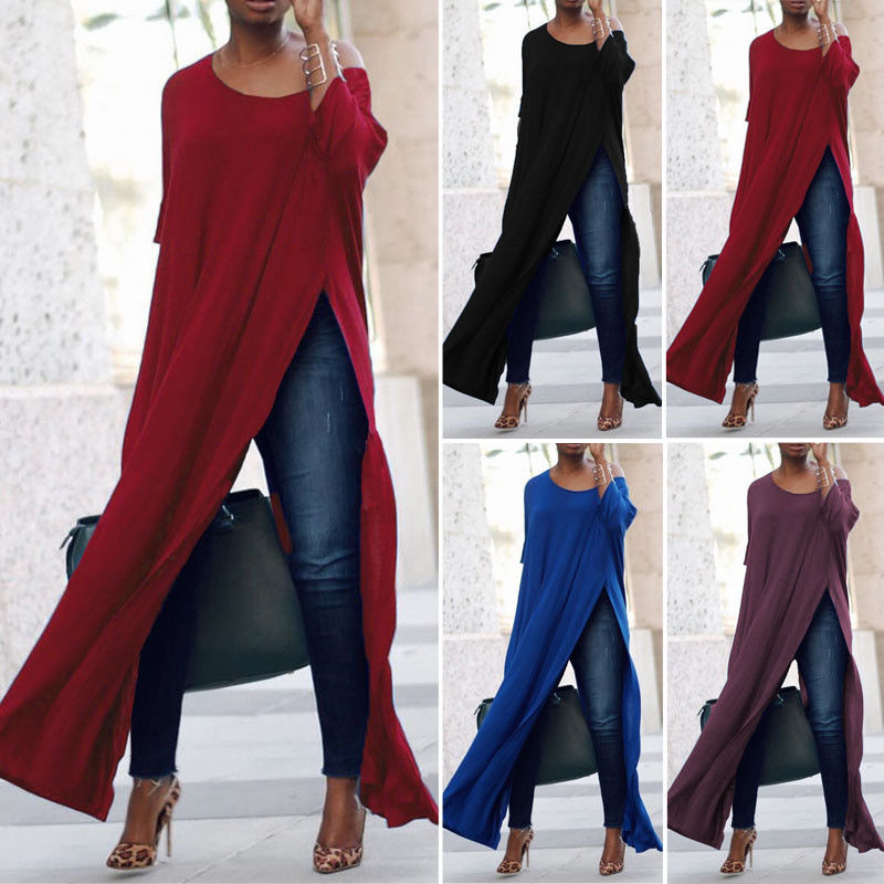 Cheap Chip לאישה ZANZEA Women Off The Shoulder Casual High Split Crop Tops Long Maxi Shirt Blouse