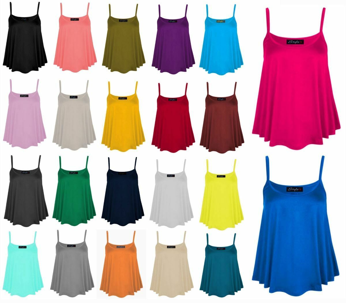 Cheap Chip לאישה New Womens Plain Swing Vest Sleeveless Top Strappy Cami Ladies Plus Size Flared
