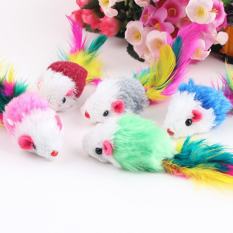 Cheap Chip לחתול 10Pcs/lot Soft Fleece False Mouse Cat Toys Colorful Feather Funny Playing Toys